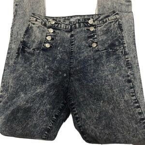 Almost Famous Black Acid Wash High-Rise Jeans with Button Detail